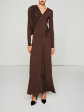 Asymmetric slim fit slimming long dress with V-neck design pleated solid color dress